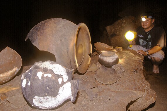 The cave contains Maya pottery shards and other evidence of this ancient civilization.