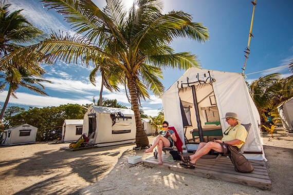 Comfortable lodgings both on shore as well as out on the reef.