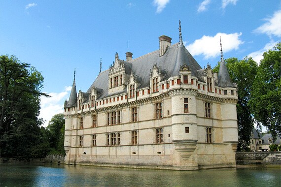 The chateau at Azay-le-Rideau is one of the earliest French Renaissance chateaux. Built on an island in the Indre River, it appears to float atop the water.