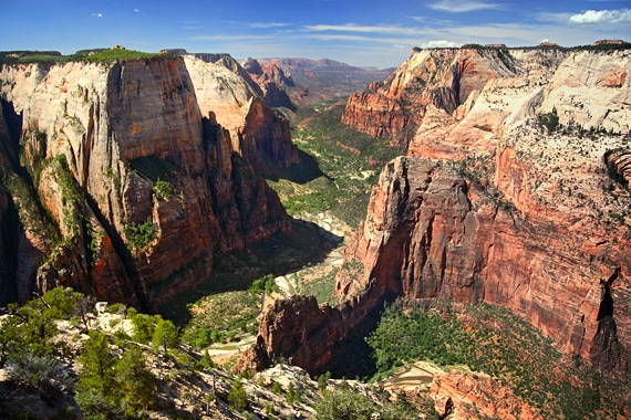 View from Observation Point along Zion Canyon, with Angels Landing ...