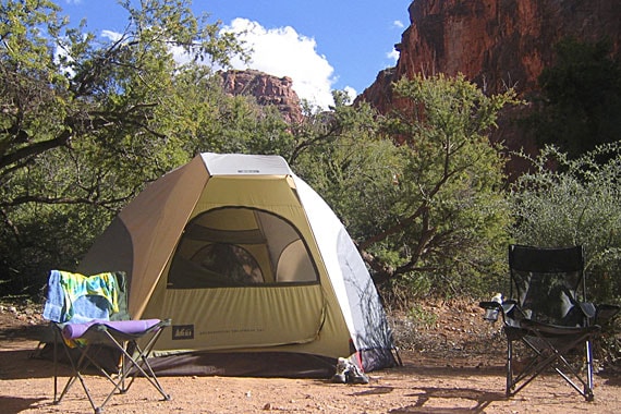 We sleep near the falls in comfortable two-person tents with air mattresses.