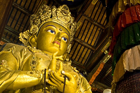 Ulaanbaatar is the seat of Tibetan Buddhism in Mongolia. We visit the magnificent golden statue of Migjid Janraisig, a symbol of national pride.