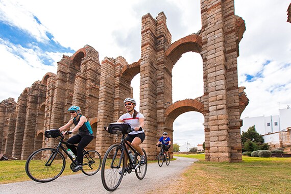 Roman ruins dot the Andalusia countryside. This aqueduct, built in the 1st c. AD, carried water to the city of Merida.