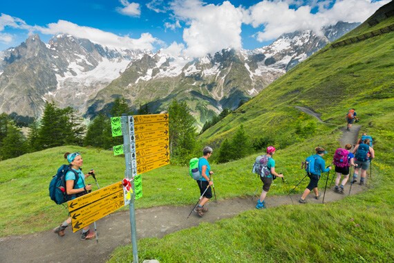 On our first day of hiking we ascend by cable car to La Flegere (6150') where our hike begins along an amazing high path known as the Grand Balcon.