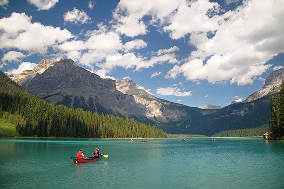 Following a day of raucous whitewater rafting on Kicking Horse River, enjoy tranquil flatwater canoeing on Emerald Lake.