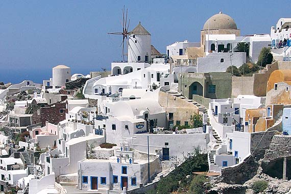 On to the fairest of Cycladic Islands, Santorini, with its quaint villages clinging to the cliffside--it doesn't get more picturesque.