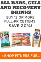 All bars, gels and recovery drinks: Buy 12 or more full-price items, save 20%! Shop fitness fuel
