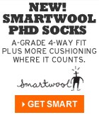 New! SmartWool PhD Socks: A-grade 4-way fit plus more cushioning where it counts. Get smart