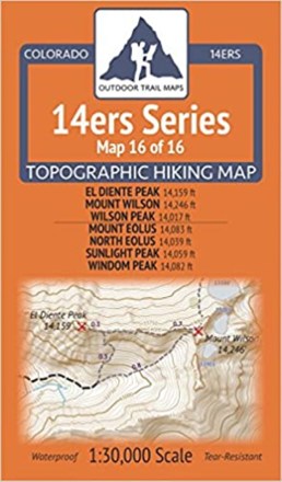 Colorado 14ers Series Map - El Diente Peak, Mount Wilson, Wilson Peak, Mount Eolus, North Eolus, Sunlight Peak, Windom Peak