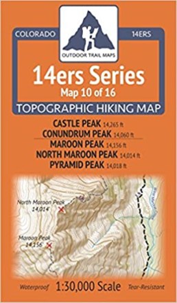 Colorado 14ers Series Map - Castle Peak, Conundrum Peak, Maroon Peak, North Maroon Peak, Pyramid Peak