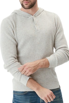 Waffle Knit Henley Hoodie Sweater - Men's