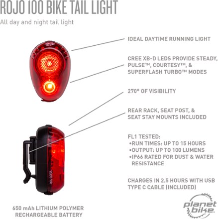 Rojo 100 USB Bike Taillight