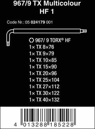 967/9 TX HF 1 L-Key Torx Wrench Set
