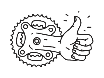 Line drawing of a bike gear giving a thumbs up