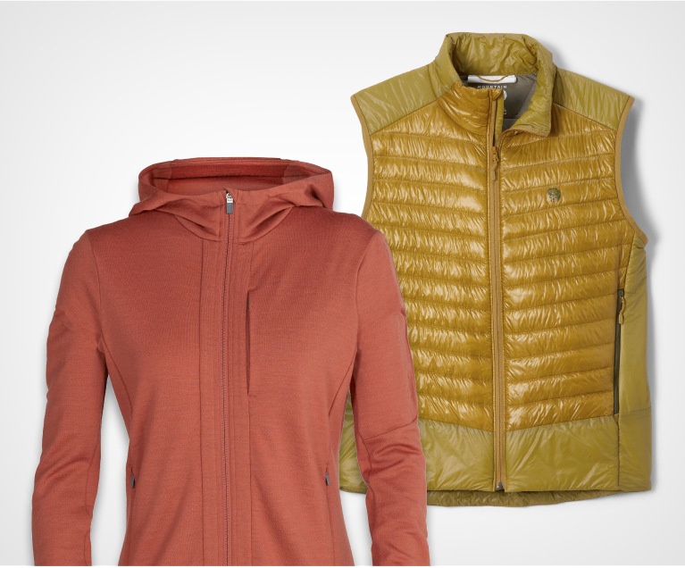 A jacket and a puffy vest
