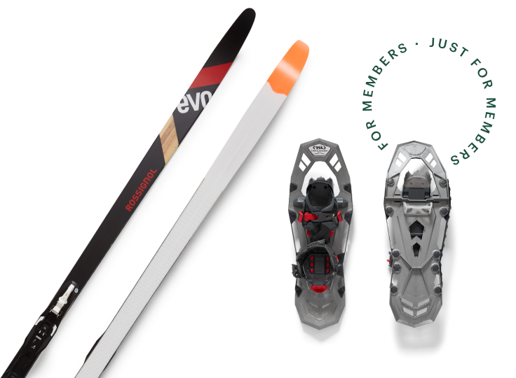 A pair of snowshoes and cross-country skis.
