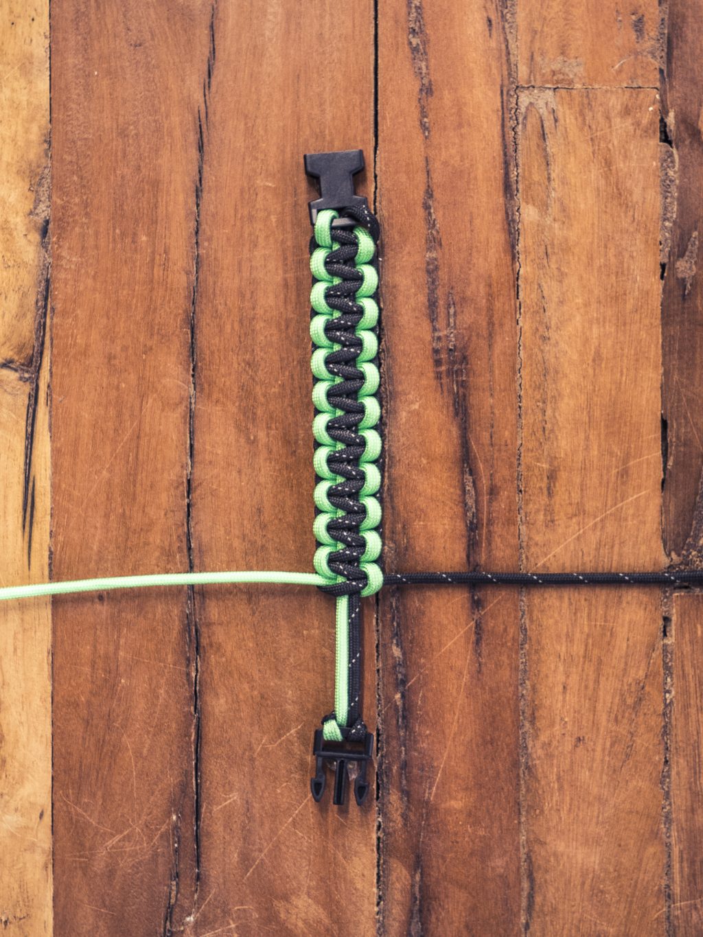 Paracord bracelet three-quarters finished