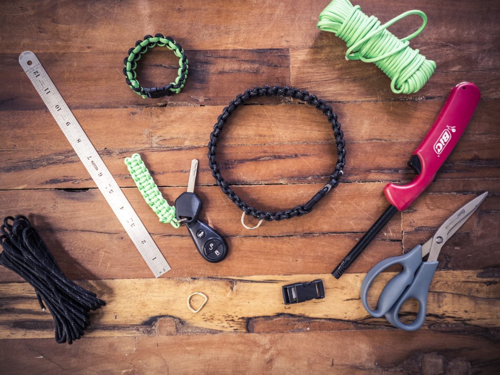 Paracord bracelet and the materials for other projects