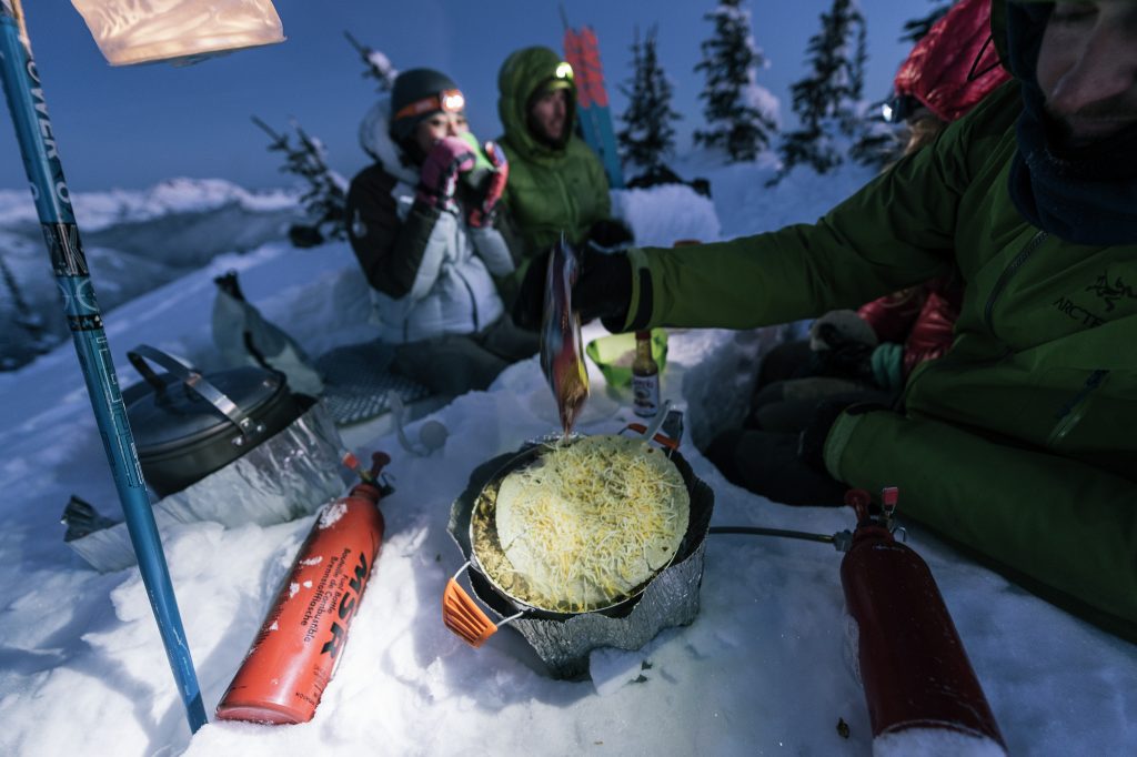 Cooking quesadilla in the snow