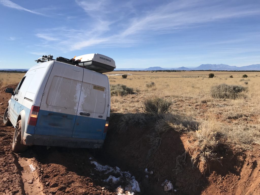 Morgan and Michael's van in a ditch