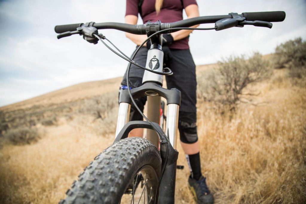 The Timberjack's front fork and tire.