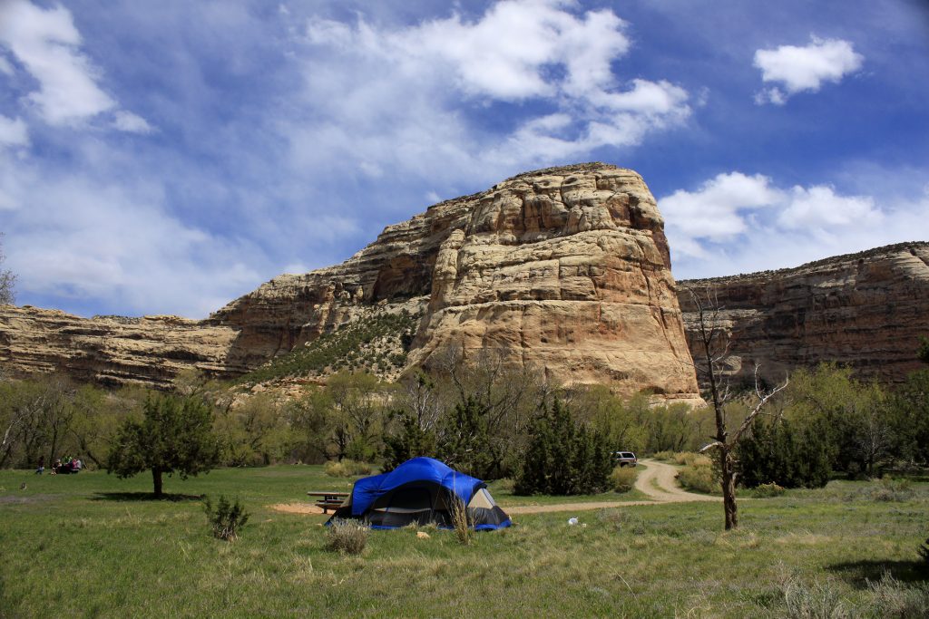 A tent at a campsite at Echo Park Campground.