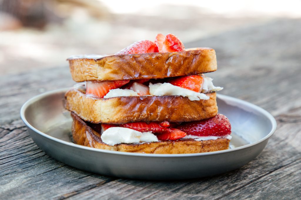 Cooked and plated stuffed french toast