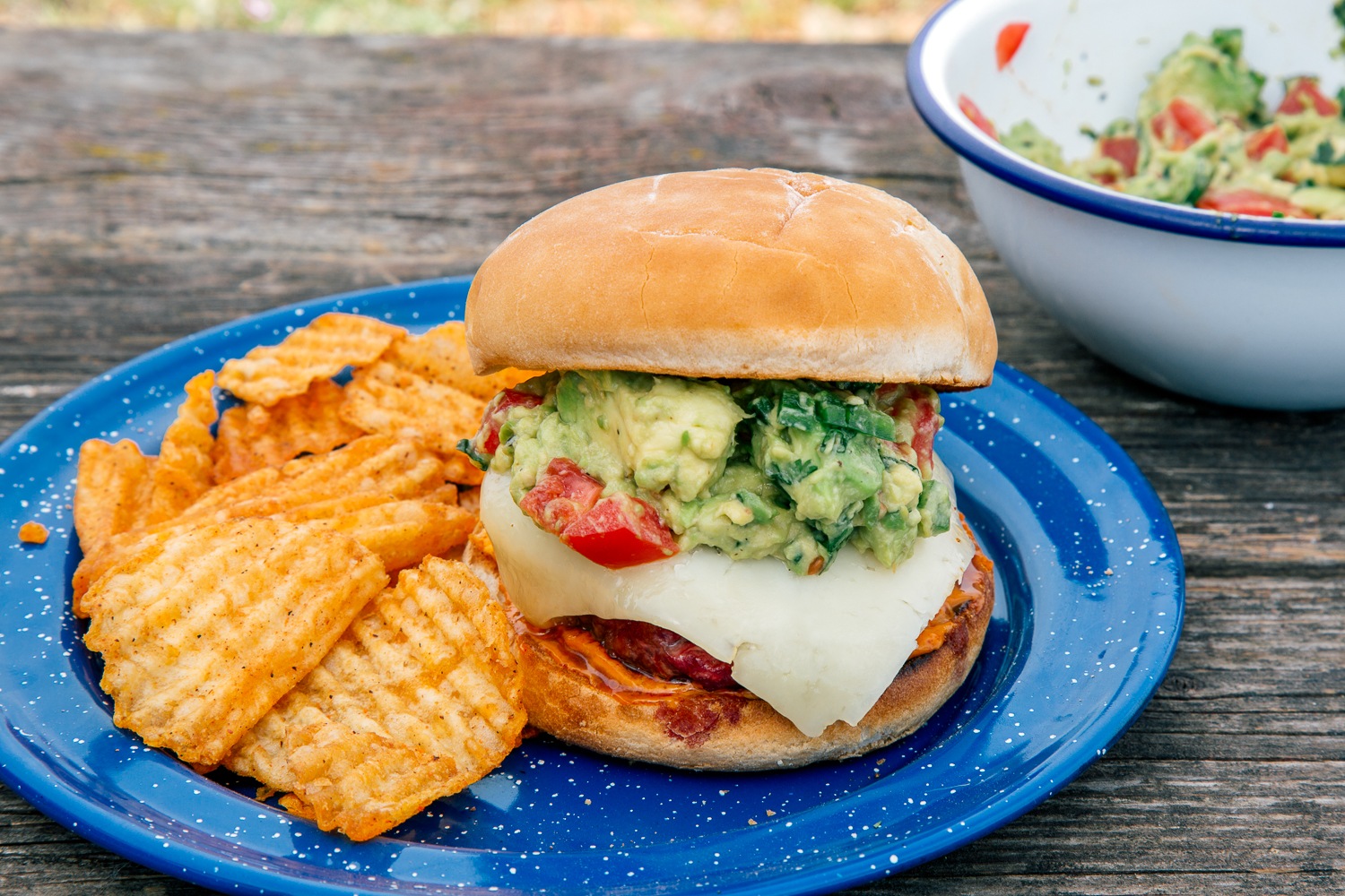 Guacamole burger plated