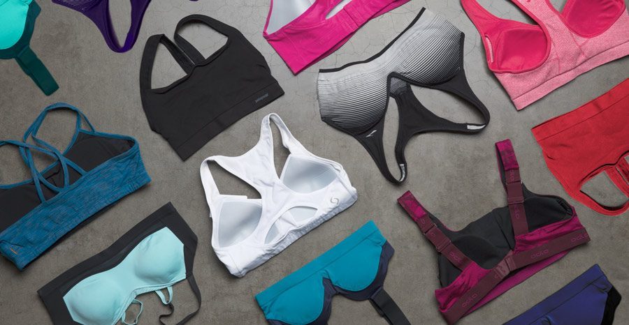 A variety of sports bras.