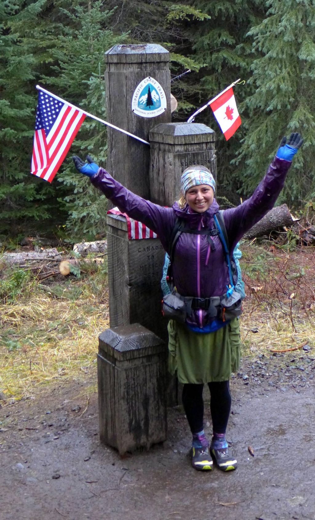 The author at the Northern Terminus of the Pacific Crest Trail on the Canadian border.
