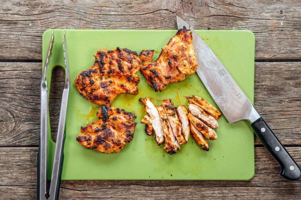 Grilled chicken cut into slices for tacos