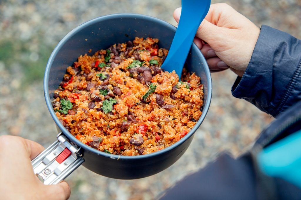 Backpacking burrito bowl, ready to serve