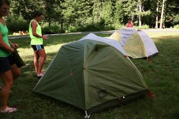 bike touring setting up tents