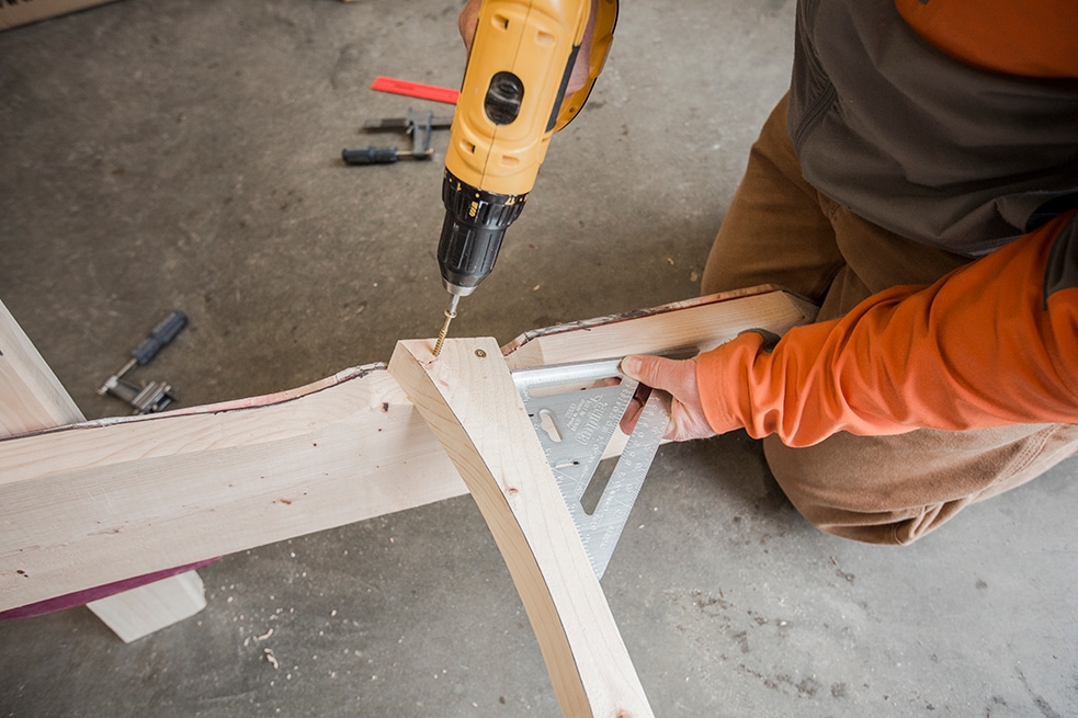 assembling a DIY Ski and Snowboard Adirondack Chair