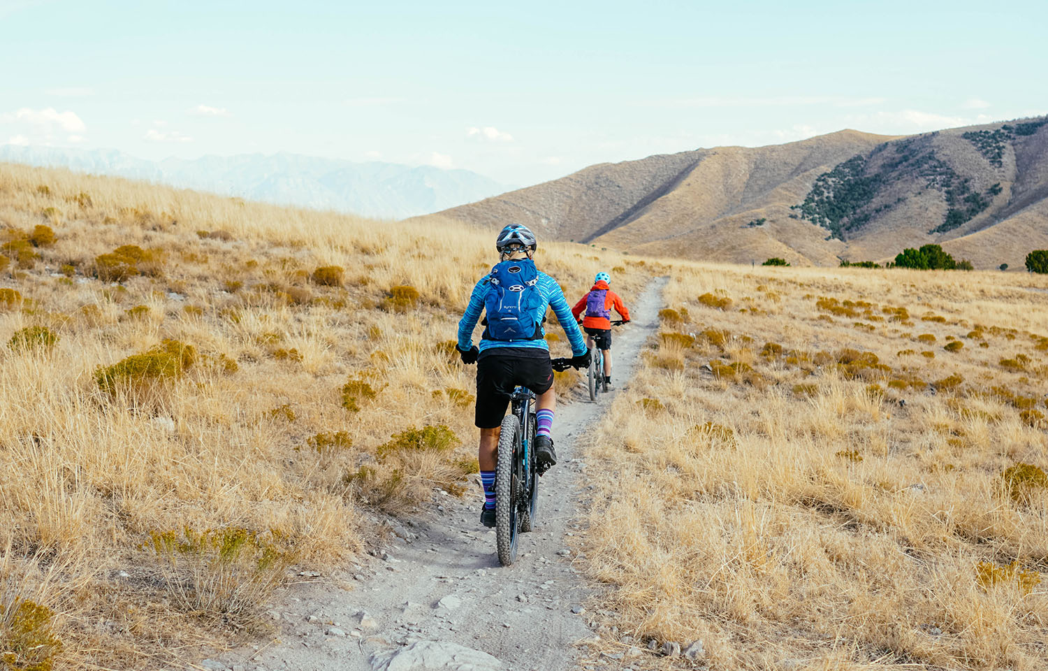 Rachel mountain biking with Jane
