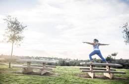Yoga on picnic table