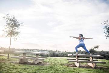 Yoga on picnic table