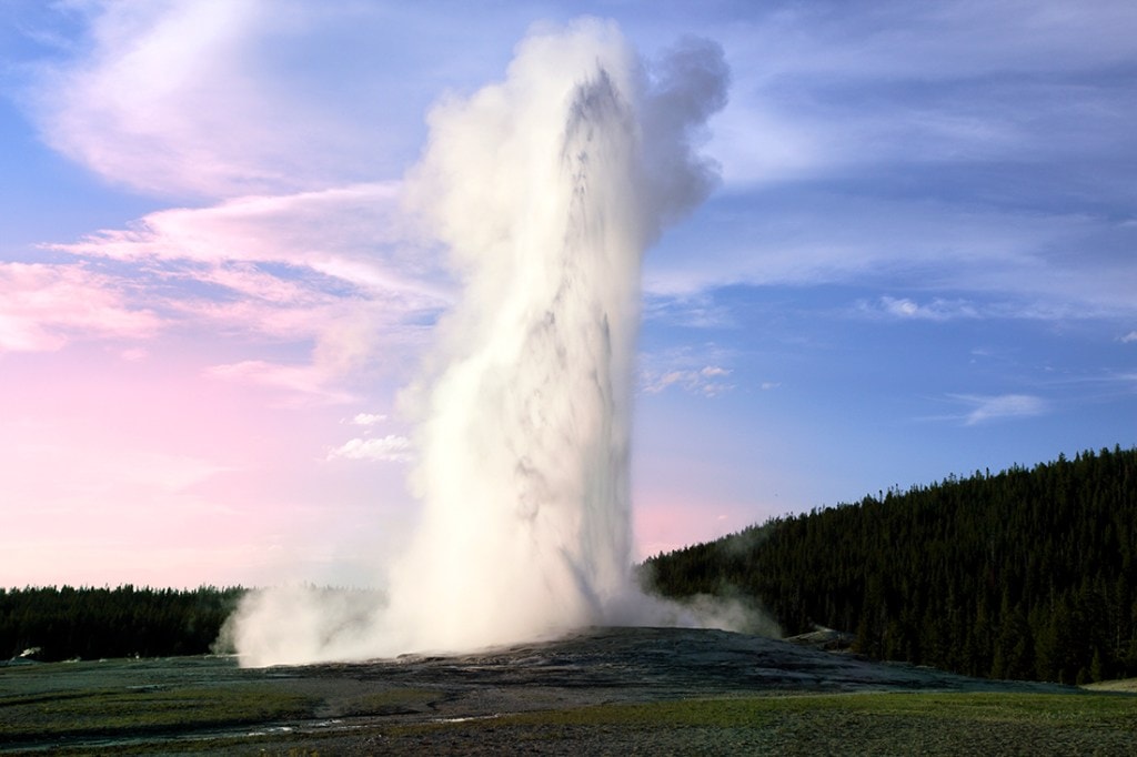 The Old Faithful geyser in Yellowstone National Park.