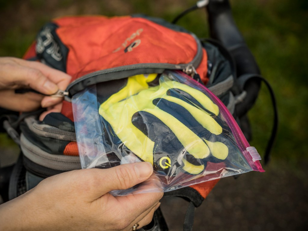 Bike gloves in a plastic bag