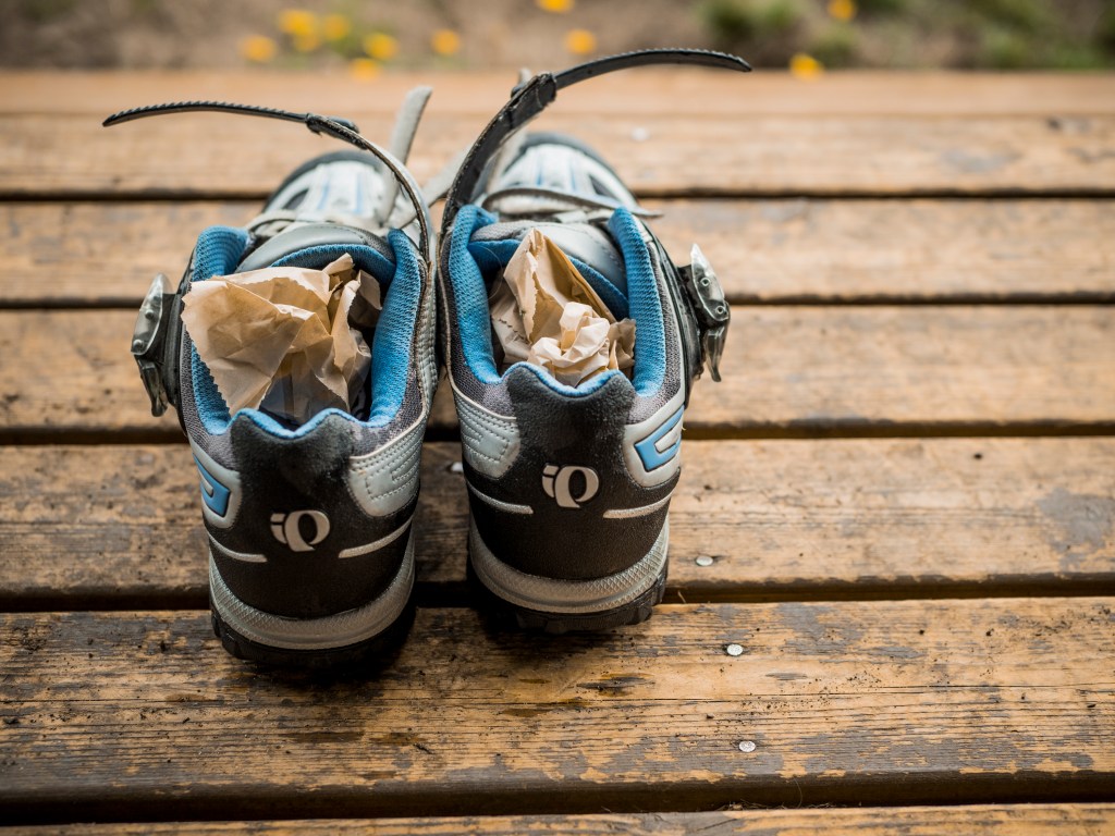 If shoes get wet, stuff them with newspaper at work or overnight to absorb moisture