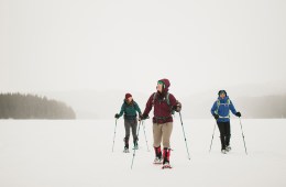 Whitney Anderson, Valerie Cleland and Vicky Ho snowshoeing