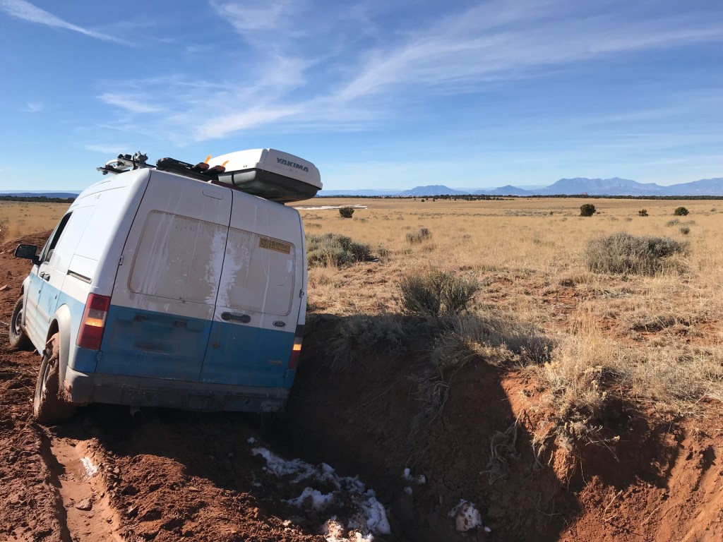Morgan and Michael's van in a ditch