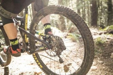 Mountain biking on a sunlit trail