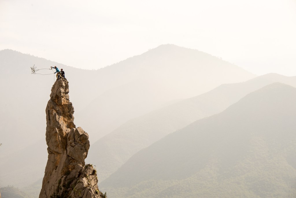 Climbers prepare to descend