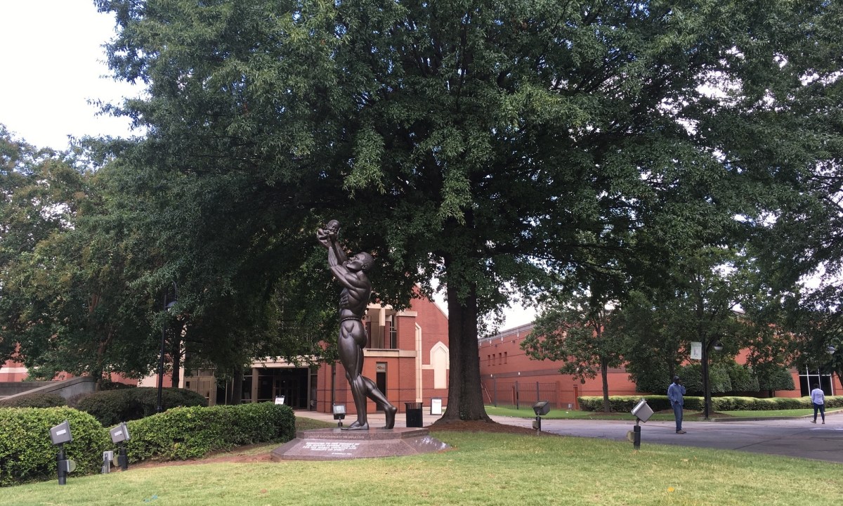 The Behold Monument commemorating MLK Jr. on the grounds of the MLK Visitor Center.