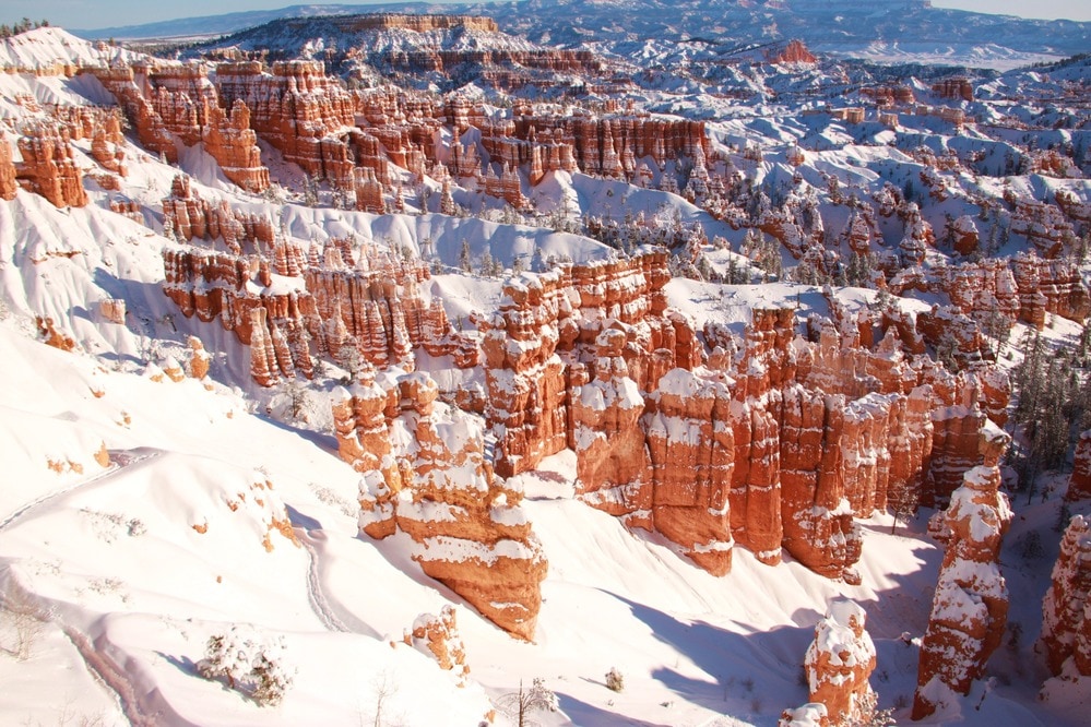 Bryce Canyon under a blanket of fresh snow.