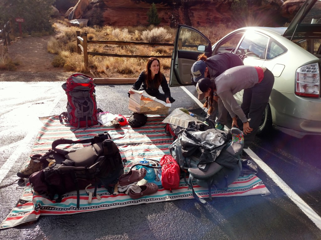 Women with backpacks in a national park