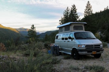 Van at a campsite