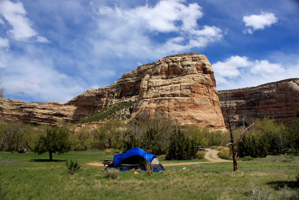 A tent at a campsite at Echo Park Campground.