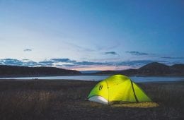 A tent at sunset in Colorado.